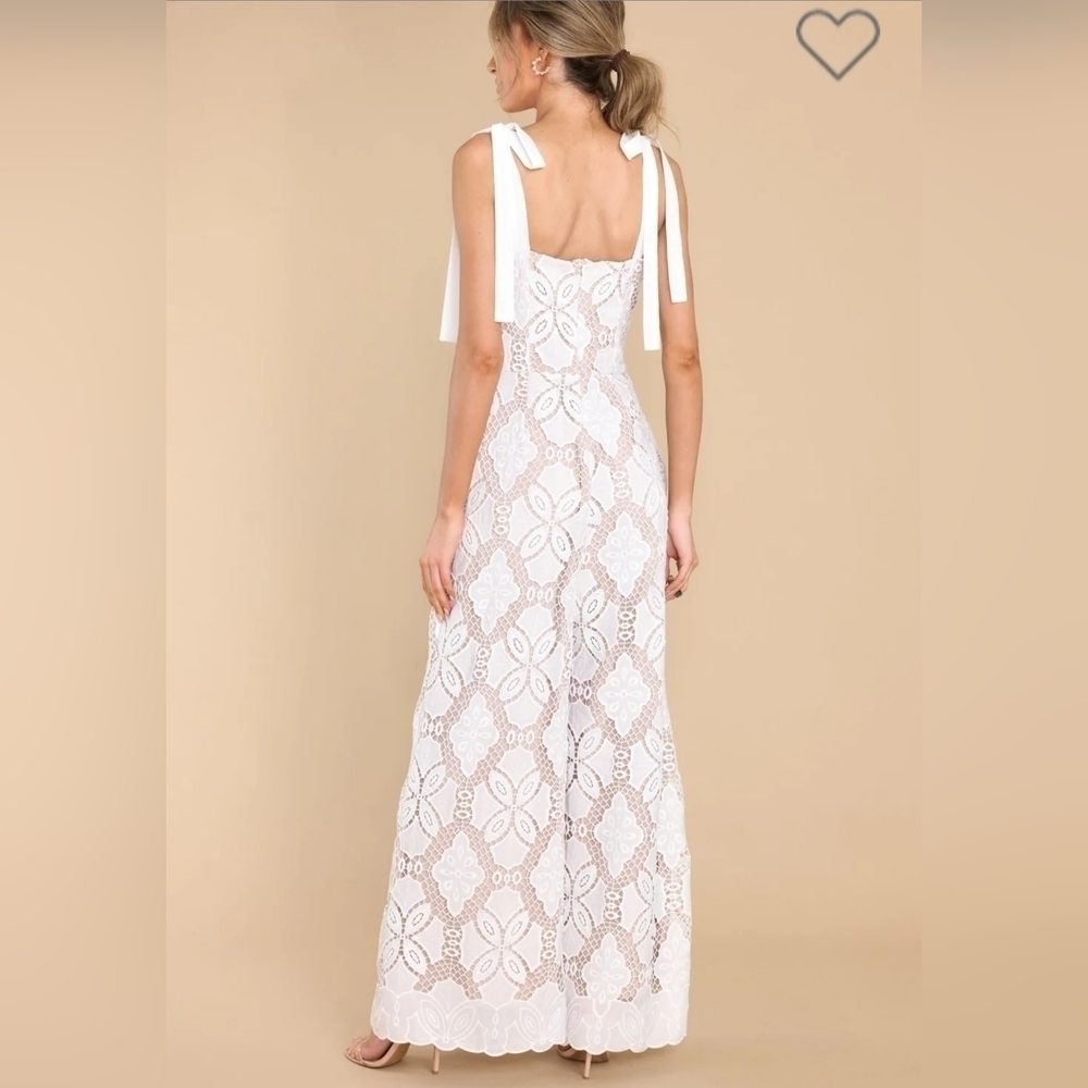 NWT NY&Co Women's Just Me Tie Strap Sweetheart Neckline Crochet Jumpsuit, Size L - Picture 4 of 17